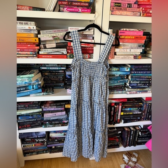 Max studio blue white gingham plaid checker tiered ruffle romantic maxi dress - Picture 4 of 8